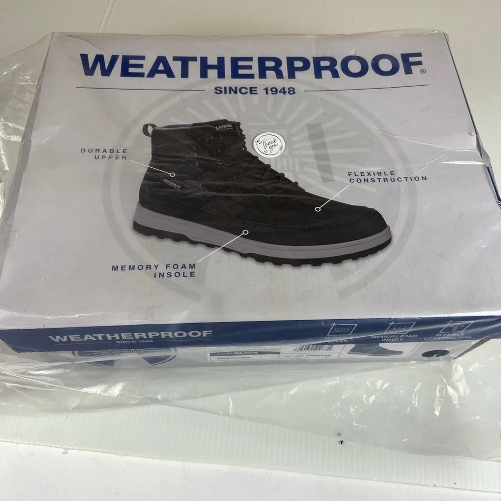 Weatherproof Jenkins Men’s 13 Black Winter Hiking Boots Memory Foam Lace Up